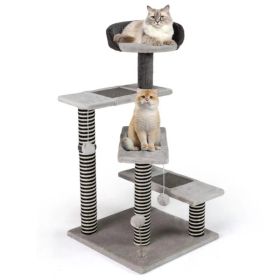 37" tall Cat Stairs with Scratching Mats - 3-Tier Perches, Spring Ball & Dangling Toys for Cats (Option: default title)